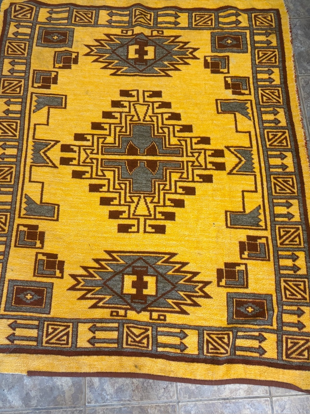 Southwestern Native American Yellow and Rust Geometric Area Rug 57x75”